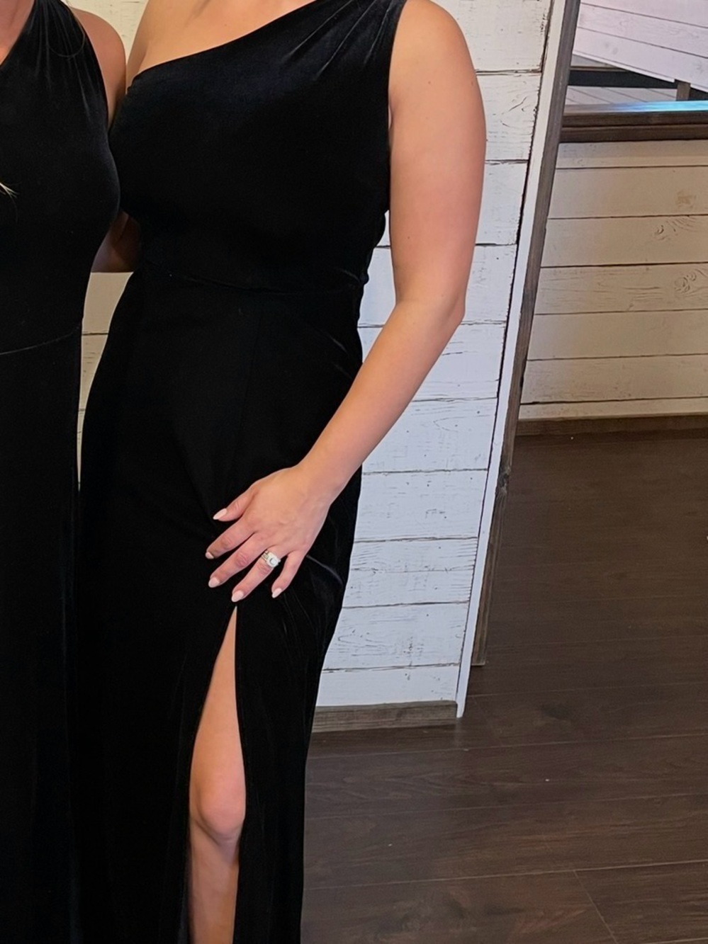 Birdy Grey One-Shoulder Black Velvet Dress with Side Slit